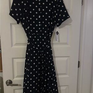 Sandra Darren Black and White Polka Dot Midi Dress